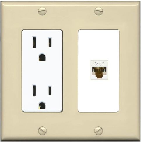 RiteAV 1 Port Cat6 Ethernet Wall Plate Female-Female - Outlet [White/White] in Saudi Arabia