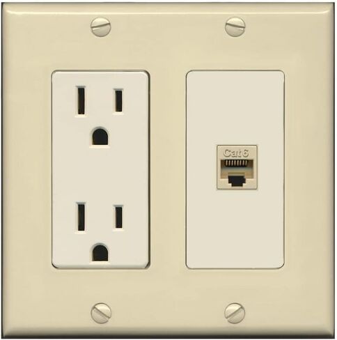 RiteAV 1 Port Cat6 Ethernet Wall Plate Female-Female - Outlet [White/White] in Saudi Arabia