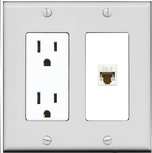 RiteAV 1 Port Cat6 Ethernet Wall Plate Female-Female - Outlet [White/White] in Saudi Arabia