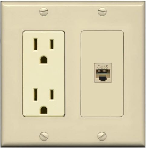 RiteAV 1 Port Cat6 Ethernet Wall Plate Female-Female - Outlet [White/White] in Saudi Arabia