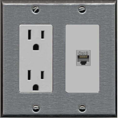 RiteAV 1 Port Cat6 Ethernet Wall Plate Female-Female - Outlet [White/White] in Saudi Arabia