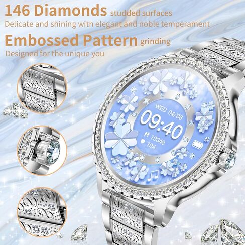 Smart Watch for Women with Diamonds (Answer/Make Call),1.32''Full Screen Smart Watch for Android /iOS,Fitness Tracker with Heart Rate/Blood Oxygen/Sleep Monitor/AI Voice Watches for Women,3 Straps in Saudi Arabia