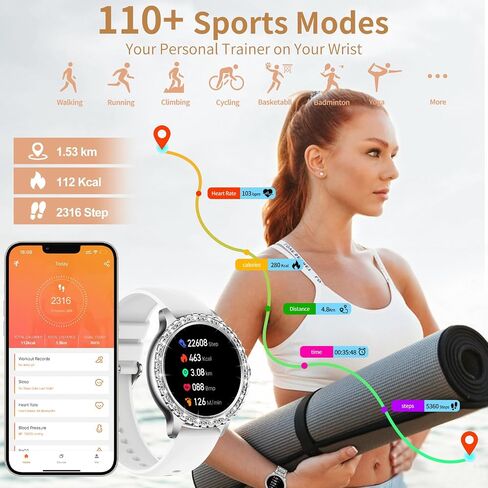 Smart Watch for Women with Diamonds (Answer/Make Call),1.32''Full Screen Smart Watch for Android /iOS,Fitness Tracker with Heart Rate/Blood Oxygen/Sleep Monitor/AI Voice Watches for Women,3 Straps in Saudi Arabia
