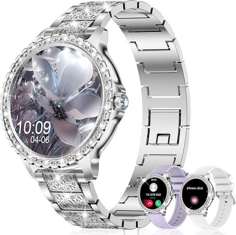 Smart Watch for Women with Diamonds (Answer/Make Call),1.32''Full Screen Smart Watch for Android /iOS,Fitness Tracker with Heart Rate/Blood Oxygen/Sleep Monitor/AI Voice Watches for Women,3 Straps in Saudi Arabia