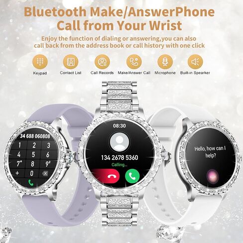 Smart Watch for Women with Diamonds (Answer/Make Call),1.32''Full Screen Smart Watch for Android /iOS,Fitness Tracker with Heart Rate/Blood Oxygen/Sleep Monitor/AI Voice Watches for Women,3 Straps in Saudi Arabia