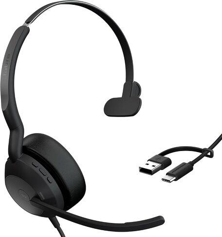 Jabra Evolve2 50 Wired Single-Ear Headset - Noise Cancelling Headphones, Bluetooth Headset for Work with Noise Cancelling Microphones, Works with Online Meeting Platforms Like Microsoft Teams, Black in Saudi Arabia