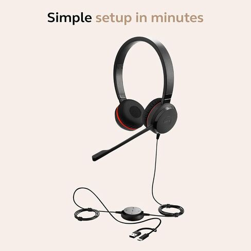 Jabra Evolve 20 SE SELED DUAL-OER مع ميكروفون للعمل ، وسماعات الرأس السلكية USB-A و USB-C ، تعمل مع منصات الاجتماعات عبر الإنترنت ، والراحة على الأذن ، وتتصل بأجهزة الكمبيوتر المحمولة وأجهزة iPhone & Android in Saudi Arabia