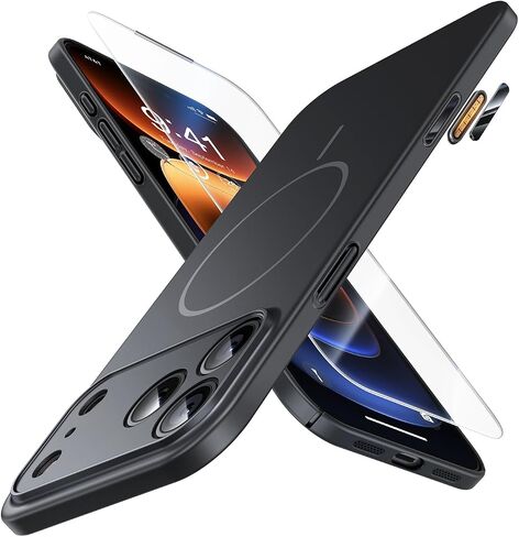 Jueshituo Magnetic Slim Case لـ iPhone 17 Pro (6.3 ") ، غطاء محكم الكمبيوتر الشخصي الرقيق غير اللامع ، Case iPhone 17 Pro مع Magsafe ، Black in Kuwait
