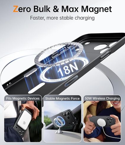 Jueshituo Magnetic Slim Case لـ iPhone 17 Pro (6.3 ") ، غطاء محكم الكمبيوتر الشخصي الرقيق غير اللامع ، Case iPhone 17 Pro مع Magsafe ، Black in Kuwait
