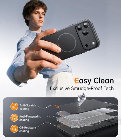 Jueshituo Magnetic Slim Case لـ iPhone 17 Pro (6.3 ") ، غطاء محكم الكمبيوتر الشخصي الرقيق غير اللامع ، Case iPhone 17 Pro مع Magsafe ، Black in Kuwait