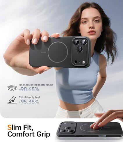 Jueshituo Magnetic Slim Case لـ iPhone 17 Pro (6.3 ") ، غطاء محكم الكمبيوتر الشخصي الرقيق غير اللامع ، Case iPhone 17 Pro مع Magsafe ، Black in Kuwait