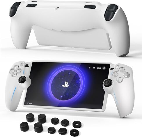 JCHOUS Protective Case for PlayStation Portal, 8 Thumb Grip Caps + 2 Precision Ring for Soft Silicone PlayStation Portal Case, White in Saudi Arabia