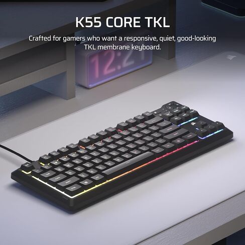 Corsair K55 Core TKL RGB Gaming Keyboard-Tenkeyless ، 8-Zone RGB ، مفاتيح الأغشية الهادئة ، مقاومة الانسكاب ، مفاتيح الوسائط ، 1000 هرتز-تخطيط NA-أسود in Saudi Arabia
