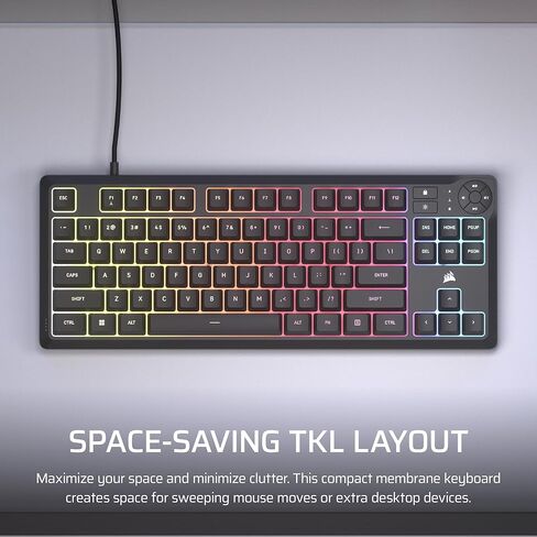 Corsair K55 Core TKL RGB Gaming Keyboard-Tenkeyless ، 8-Zone RGB ، مفاتيح الأغشية الهادئة ، مقاومة الانسكاب ، مفاتيح الوسائط ، 1000 هرتز-تخطيط NA-أسود in Saudi Arabia