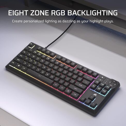 Corsair K55 Core TKL RGB Gaming Keyboard-Tenkeyless ، 8-Zone RGB ، مفاتيح الأغشية الهادئة ، مقاومة الانسكاب ، مفاتيح الوسائط ، 1000 هرتز-تخطيط NA-أسود in Saudi Arabia