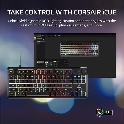Corsair K55 Core TKL RGB Gaming Keyboard-Tenkeyless ، 8-Zone RGB ، مفاتيح الأغشية الهادئة ، مقاومة الانسكاب ، مفاتيح الوسائط ، 1000 هرتز-تخطيط NA-أسود in Saudi Arabia
