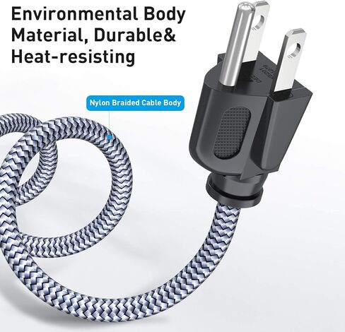 سلك الطاقة ، أسماك المرمى 10A 18AWG AC Cable 10ft (3M) NYLON BRAIDER 3 PRONG POWER COLLED CABLE POWER CABID in Kuwait