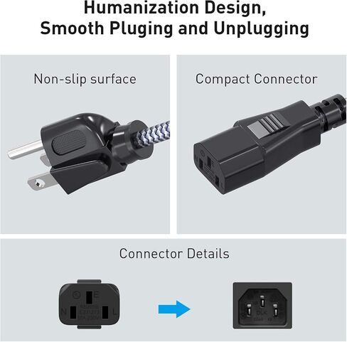 سلك الطاقة ، أسماك المرمى 10A 18AWG AC Cable 10ft (3M) NYLON BRAIDER 3 PRONG POWER COLLED CABLE POWER CABID in Kuwait