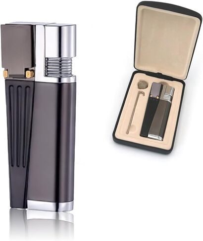 Foldable Lighter Multi-Purpose 2 in 1 Slant Jet Soft Flame Open Lighter Refillable Metal Torch Lighter with Accessories, Heavy-Duty Gift Box for Men Women Camping Kitchen (Without Gas) (1) in Saudi Arabia