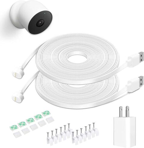 DIANMU 26FT Power Cord with Adapter for Google Nest Cam (Battery), 2 Pack | Magnetic charging cable with weatherproof connector,Weatherproof Flat Continuous Power Cable in Saudi Arabia