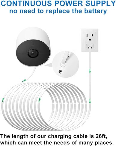 Dianmu 20ft الحبل والمحول لـ Google Nest Cam Outdoor أو Indoor (بطارية) ، كابل شحن مقاوم للطقس مع شاحن لكاميرا Nest Outdoor - 2nd Gen ، 2 Pack in Kuwait