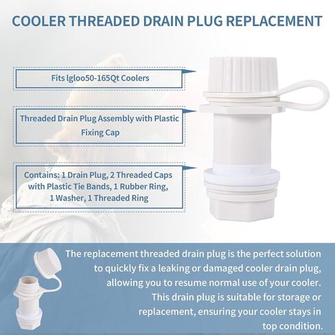 BOXOB Cooler Drain Plug Kit for Igloo, Threaded Drain Plug with Plastic Tethered Cap for Cooler Replacement Parts and Accessories Anti-Leak Compatible with Igloo 50-165 Qt(White) in Saudi Arabia