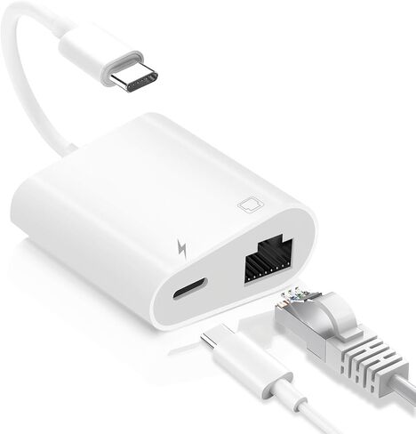 USB C to Ethernet Adapter, 2-in-1 USB C to RJ45 Ethernet Adapter with 60W Type C PD Charging Port Supports 100Mbps, LAN Network Compatible with iPhone16/15, MacBook, Android in Saudi Arabia