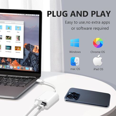 USB C to Ethernet Adapter, 2-in-1 USB C to RJ45 Ethernet Adapter with 60W Type C PD Charging Port Supports 100Mbps, LAN Network Compatible with iPhone16/15, MacBook, Android in Saudi Arabia