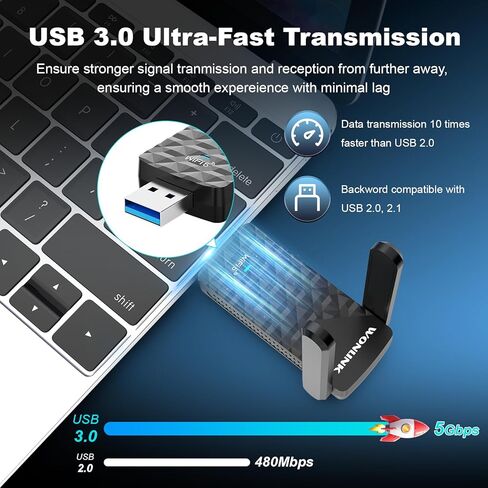 AX1800 USB WIFI 6 Adapter Na1602 ، محول WiFi مزدوج النطاق للكمبيوتر الشخصي على سطح المكتب مع 2 هوائيات ، WPA3 ， MU-MIMO ， 2.4 جيجا هرتز/5 جيجا هرتز USB 3.0 WIFI Dongle متوافقة مع Windows 10/11 in Kuwait