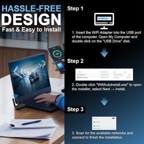 AX1800 USB WIFI 6 Adapter Na1602 ، محول WiFi مزدوج النطاق للكمبيوتر الشخصي على سطح المكتب مع 2 هوائيات ، WPA3 ， MU-MIMO ， 2.4 جيجا هرتز/5 جيجا هرتز USB 3.0 WIFI Dongle متوافقة مع Windows 10/11 in Kuwait