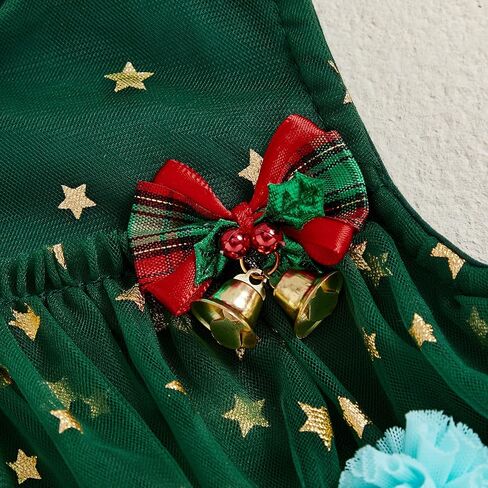 Toddler Baby Girl Christmas Outftis Star Sequin Sleeveless Layered Tulle Tutu Dress Plush Ball Green X-mas Tree Dress in Saudi Arabia