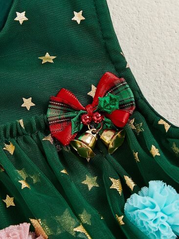 Toddler Baby Girl Christmas Outftis Star Sequin Sleeveless Layered Tulle Tutu Dress Plush Ball Green X-mas Tree Dress in Saudi Arabia
