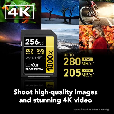 Lexar SD Card 256GB Professional 1800x SDXC Card Max Read 270MB/s Write 180MB/s UHS-II Class 10 U3 V60 4K Ultra HD Video Shooting Global Version in Saudi Arabia