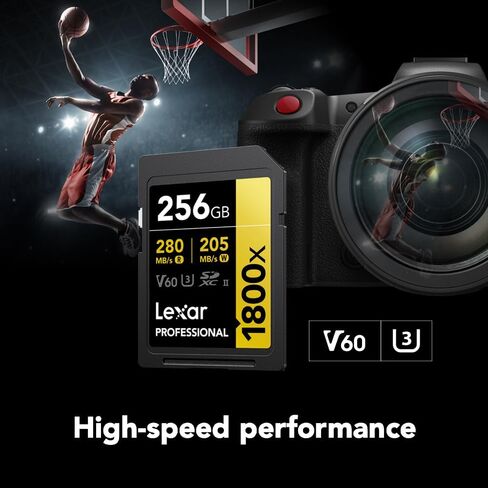 Lexar SD Card 256GB Professional 1800x SDXC Card Max Read 270MB/s Write 180MB/s UHS-II Class 10 U3 V60 4K Ultra HD Video Shooting Global Version in Saudi Arabia