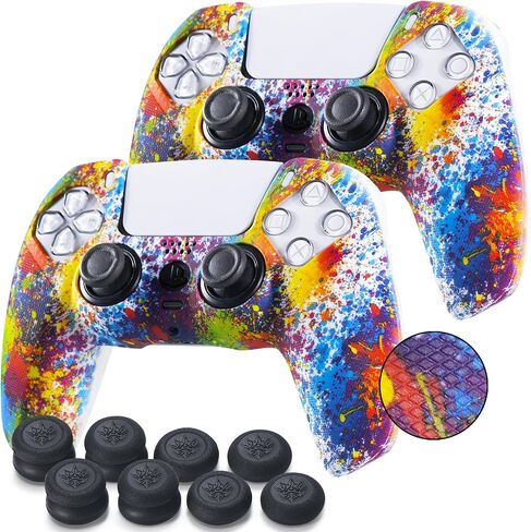 Grip Texture Silicone Skin for PS5 Controller x 2(Painting) with Pro Thumb Grips x 8 in Saudi Arabia