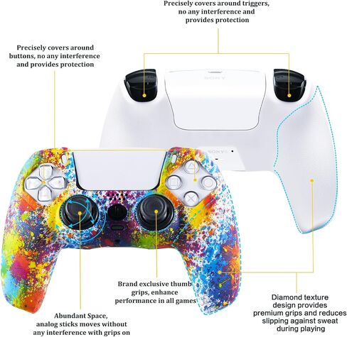 Grip Texture Silicone Skin for PS5 Controller x 2(Painting) with Pro Thumb Grips x 8 in Saudi Arabia