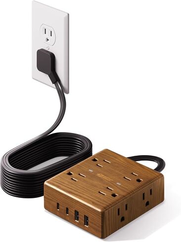 SUPERDANNY Brown Extension Cord 10Ft, Flat Plug Power Strip Surge Protector in Kuwait