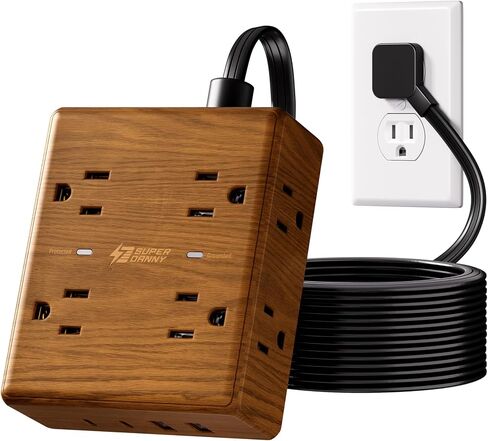 SUPERDANNY Brown Extension Cord 10Ft, Flat Plug Power Strip Surge Protector in Kuwait