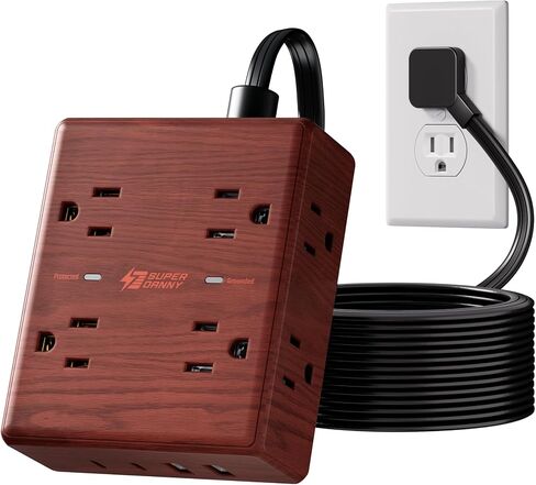 SUPERDANNY Brown Extension Cord 10Ft, Flat Plug Power Strip Surge Protector in Kuwait