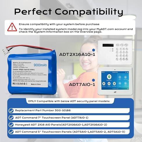 بديلة البطارية 300-10186 لأجهزة ADT Smart Smiture Panel ADT5AIO-1 ADT5AIO-2 ADT5AIO-3 ADT7AIO-1 Honeywell ADT 2X16 AIO Home Security Panel ADT2X16AIO-1 ADT2X16AIO-2 ، 9000MAH ، 3.7V (1PCS) in Saudi Arabia