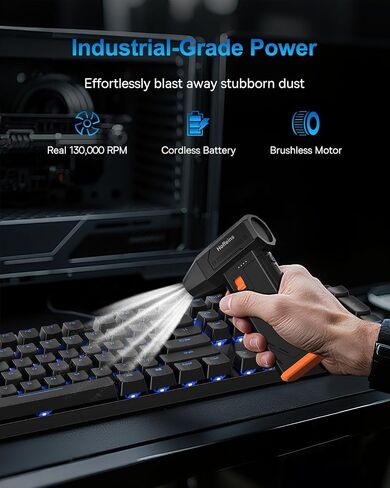 Duster Air Duster 130،000 دورة في الدقيقة فائقة القوى ، منفاخ هواء كهربائي مستهدف مع محرك بدون فرش ، 3 سرعات قابلة للتعديل وقابلة لإعادة الشحن للوحة المفاتيح ، الكمبيوتر ، السيارة ، المنزل ، في الهواء الطلق ، إزالة الثلج in Saudi Arabia