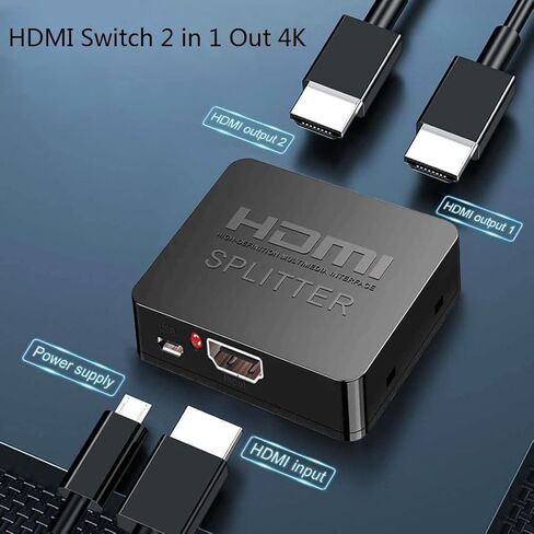 4K HDMI Splitter 1 in 2 Out HDMI Flitter for Dual Sontors Dualited Duplicate Mirror Support HDMI2.0B 60Hz Full 1080p 3D 3D 18.5G Blackbps for Xbox ، PS4 ، Blu-ray Player HDTV in Kuwait