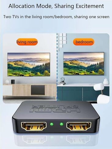 4K HDMI Splitter 1 in 2 Out HDMI Flitter for Dual Sontors Dualited Duplicate Mirror Support HDMI2.0B 60Hz Full 1080p 3D 3D 18.5G Blackbps for Xbox ، PS4 ، Blu-ray Player HDTV in Kuwait
