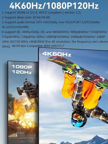4K HDMI Splitter 1 in 2 Out HDMI Flitter for Dual Sontors Dualited Duplicate Mirror Support HDMI2.0B 60Hz Full 1080p 3D 3D 18.5G Blackbps for Xbox ، PS4 ، Blu-ray Player HDTV in Kuwait