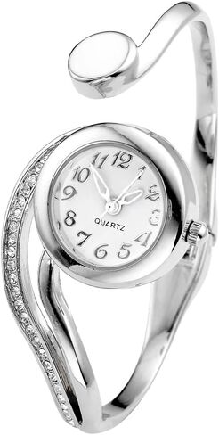 Top Plaza Women Casual Elegant Silver Tone Small Dial Bangle Cuff Bracelet Dress Analog Quartz Watch 6 Inches in Kuwait