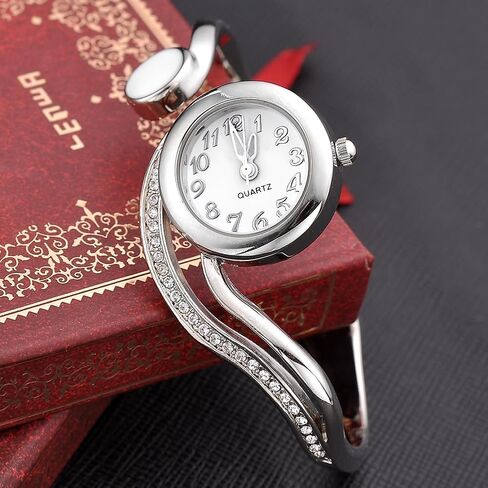 Top Plaza Women Casual Elegant Silver Tone Small Dial Bangle Cuff Bracelet Dress Analog Quartz Watch 6 Inches in Kuwait
