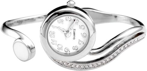 Top Plaza Women Casual Elegant Silver Tone Small Dial Bangle Cuff Bracelet Dress Analog Quartz Watch 6 Inches in Kuwait