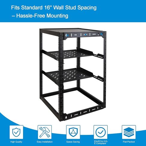 Rackpath 16U رف شبكة إطار مفتوح مع 2x 14in vateed 1u رفوف الدعم الخلفي ، خزانة شبكة الجدار/الأرضية ، سعة شاقة 150 رطلا لتكنولوجيا المعلومات والمعدات الصوتية والفيديو in Kuwait