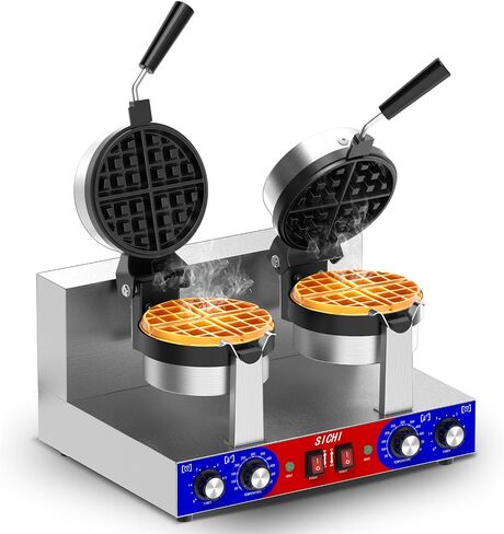 Commercial Belgain Waffle Maker - Rotating Double Waffle Maker w/Non-stick and 1.2 in Thick, Filp Belgian Waffle Machine w/ 122-572℉ Temp Range and Timer, Stainless Steel Waffle Iron, 2400W in Saudi Arabia