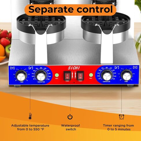 Commercial Belgain Waffle Maker - Rotating Double Waffle Maker w/Non-stick and 1.2 in Thick, Filp Belgian Waffle Machine w/ 122-572℉ Temp Range and Timer, Stainless Steel Waffle Iron, 2400W in Saudi Arabia